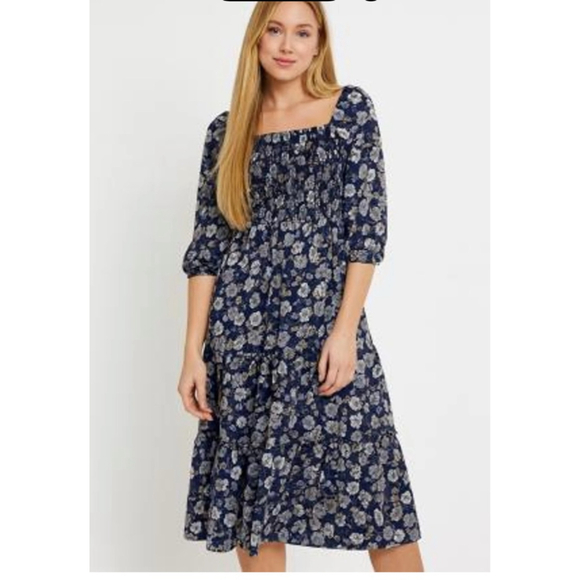 MIKAROSE Dresses & Skirts - Women's MIKAROSE Navy Floral Midi Dress M